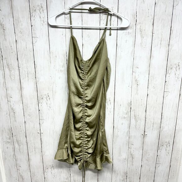 Princess Polly Dresses & Skirts - Princess Polly Dress Women Sz 6 Jada Mini Halter Neck Strapless Green Ruffled